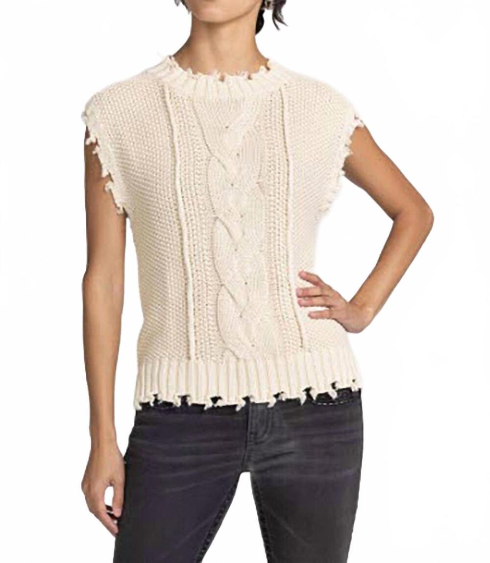 NEW MISS ME women's knit sleeveless sweater top in cream white